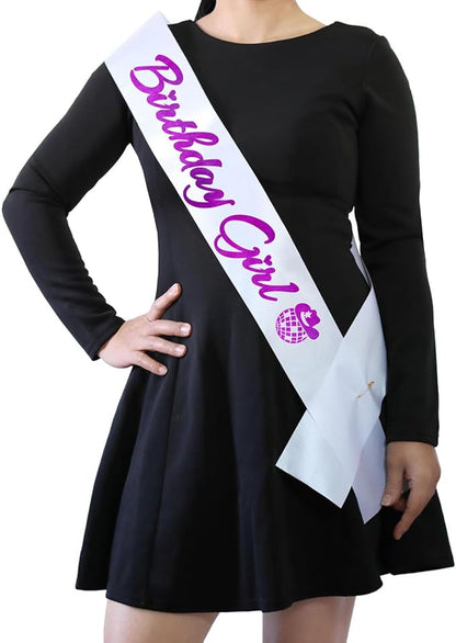 Birthday Girl Sash, Disco Cow Birthday Sash for Cowgirl Funny Birthday Gift Ideas Suppiles, White+ Purple Foil