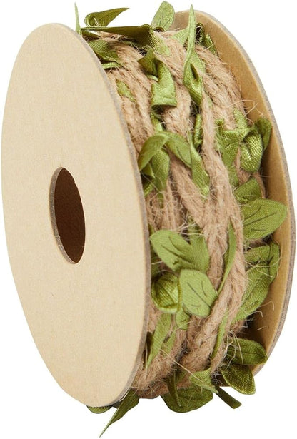 Juvale Burlap Leaf Ribbon - Jungle, Safari & Fairy Party, Enchanted Forest Decor, Vines for Crafts (4 Rolls, 65.6 Ft Total)