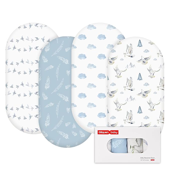Gllquen Baby Bassinet Sheets 4 Pack, Breathable Cozy Fitted Mattress Sheet, Elastic Travel Crib Fashionable Pattern, Standard Cradle Safe Sheets for Babys Boy Girls 32"x16" (Pigeon)