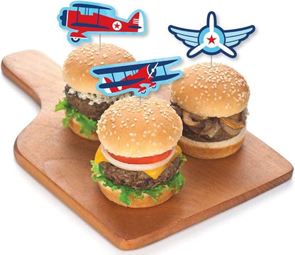 Big Dot of Happiness Taking Flight - Airplane - Dessert Cupcake Toppers - Vintage Plane Baby Shower, Birthday Party Clear Treat Picks - Set of 24