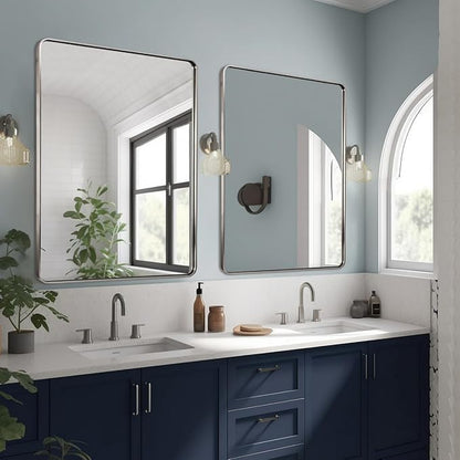 ANDY STAR 48x36 Inch Chrome Mirrors for Bathroom, Chrome Bathroom Vanity Mirror, Rounded Rectangle Mirror, Anti-Rust SUS304, Seamless Tube Metal Frame, 1’’ Deep Wall Mounted Vertically/Horizontal