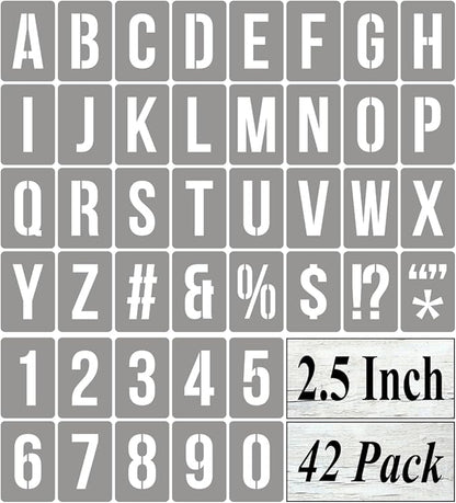 2.5 Inch Alphabet Letter and Number Stencils for Painting - 42 Pack Templates With Signs for Wood, Reusable Stencils for Chalkboard Wood Signs & Wall Art