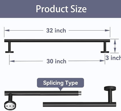 Matte Black Towel Bar, 30 Inch Bathroom Towel Rack (Total Length 32-Inch), Towel Holder Wall Mounted, Thicken SUS304 Stainless Steel Towel Rod Modern Home Decor