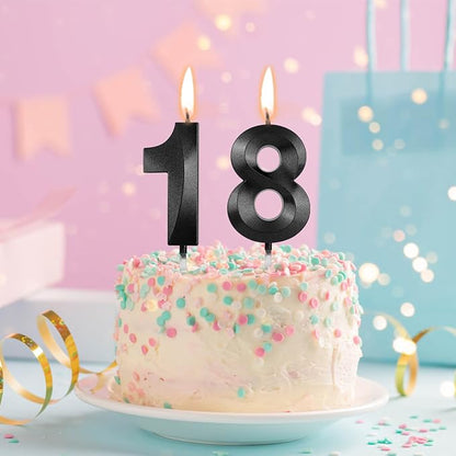 Number 18 Birthday Candles, 1.96 Inch Happy Birthday Cake Candles Cupcakes Topper Decoration for Birthday Party Wedding Anniversary Celebration Supplies (Black)