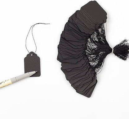 Pack of 500 Paper Tags with String Attached for Storage Baskets,Jewelry, Clothing(Black,1.88"x1.18")