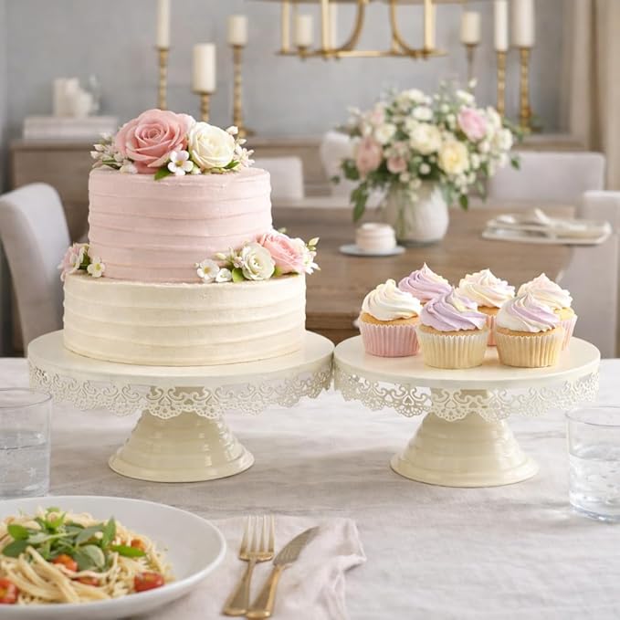 Premium Metal Cake Stand Elegant Centerpiece for Cakes, Cupcakes, and Desserts Display Stand for Weddings, Parties, and Special Occasions Pedestal (Set of 2)
