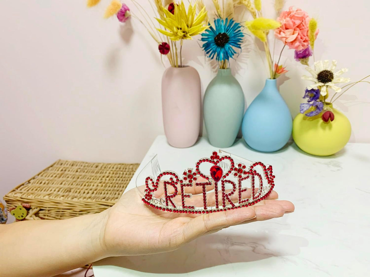 JETKONG Retirement Party Decorations Retired Tiara/Crown, Retired Sash for Women Retirement Gifts, Retirement Party Supplies, Gifts, Favors (Burgundy Red)