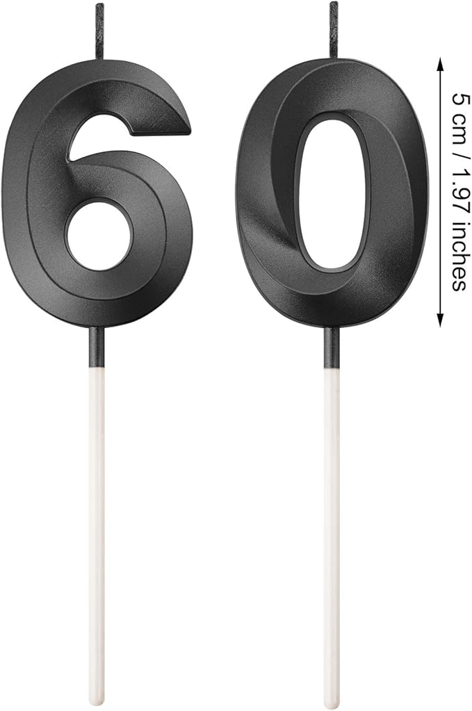 BBTO 60th & 6th Birthday Candles Number Candles Cake Topper Decoration for Birthday Wedding Anniversary Celebration Supplies(Black)