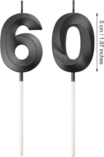 BBTO 60th & 6th Birthday Candles Number Candles Cake Topper Decoration for Birthday Wedding Anniversary Celebration Supplies(Black)