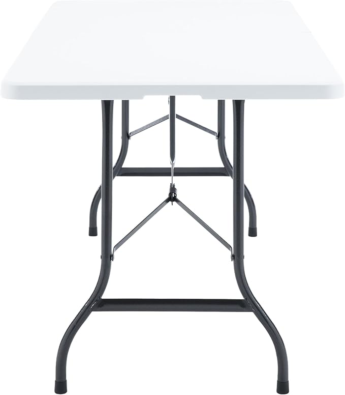 VECELO 6Ft Folding Table,Indoor Outdoor Portable Picnic Plastic Table with Mesh Trash Bag,Heavy Duty Foldable Camp Desk with Handle Legs for Dining Wedding&Party,Pearl White