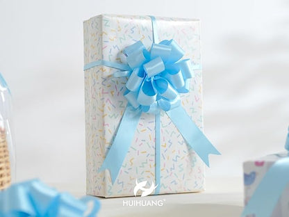 HUIHUANG Blue Bows for Gift Wrapping 12 PCS Baby Blue Pull Bows 4 inch Satin Gift Bow for Presents, Gift Basket, Paper Bag, Baby Shower Favors, Wrapping Accessories, Wedding Holiday Decor