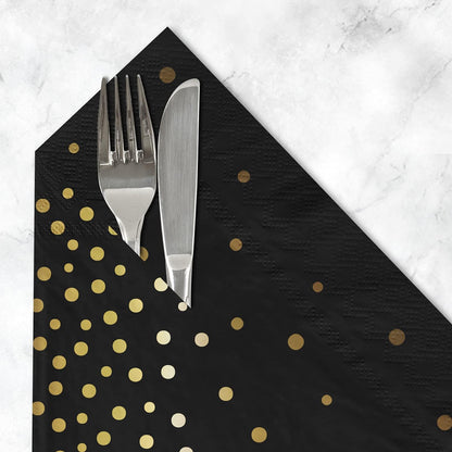 Gatherfun Black and Gold Party Supplies Disposable Napkins Gold Dot Confetti Paper Napkins for Graduation Wedding Anniversary Cocktail Birthday Party Decorations 3-Ply 100 Pack