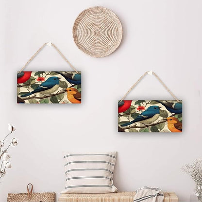 Botanical Birds Wooden Sign 12x6 Inch - Vintage Decor for Traditional Home Lovers & Bird Admirers, Suitable for Classic styles Rooms & Art Spaces