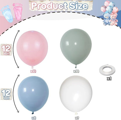Pastel Blue Green Pink White Balloons, Muted Rainbow Dusty Pink Blue Sage Green White Latex Colorful Balloons for Boho Wedding Birthday Baby Shower Gender Reveal Woodland Floral Fairy Party Decor