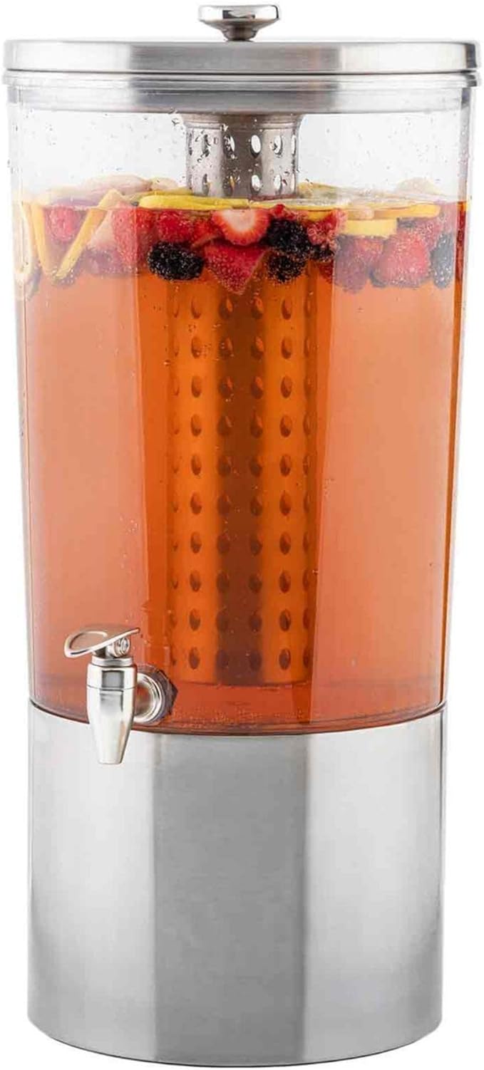 TableCraft 10451 Upscale Beverage Dispenser, 4-1/2" Gallon, Stainless Steel with Nickel Plated ABS Faucet, Tritan Reservoir, Stainless Steel Base