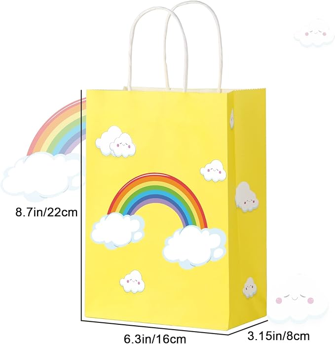 BLEWINDZ 32 Pcs Rainbow Goodie Bags with 32 Tissues - 8.7" Small Gift Bags with Handles for Kids Birthday Party Favors, Baby Showers and Party Supplies