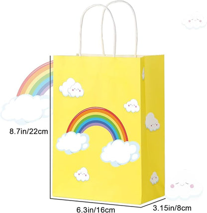 BLEWINDZ 32 Pcs Rainbow Goodie Bags with 32 Tissues - 8.7" Small Gift Bags with Handles for Kids Birthday Party Favors, Baby Showers and Party Supplies