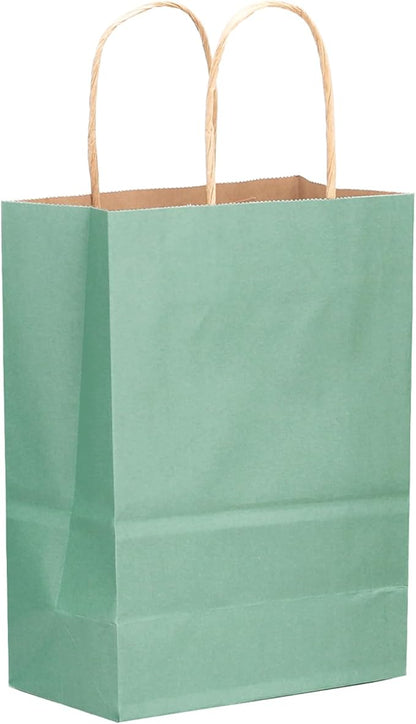 qiqee 100-Packs Light Blue Paper Gift Bags with Handles Bulk 8.26"×6"×3.15" Small Size Gift Bags Multiple Uses