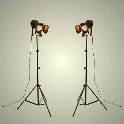 Vintage Industrial Black Retro Tripod Adjustable Floor lamp Parking Light, 5 Meter Cable with Foot Switch Parking Light Tripod gooseneck for Living Room Bedroom Office bar Lighting (Pack of 2)