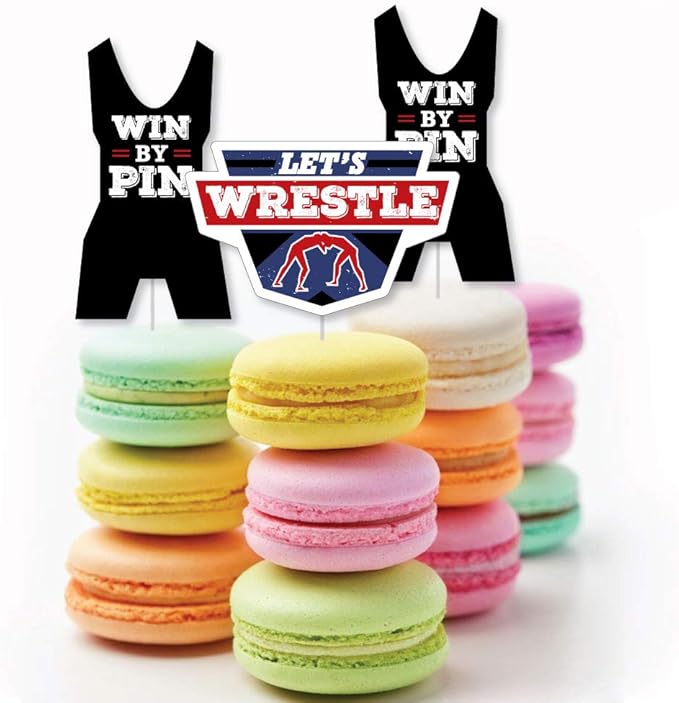 Big Dot of Happiness Own the Mat - Wrestling - Dessert Cupcake Toppers - Birthday Party or Wrestler Party Clear Treat Picks - Set of 24