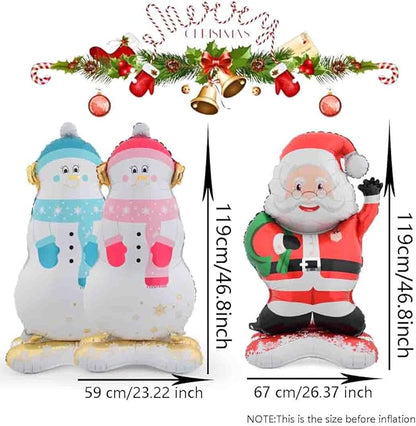 Christmas Ballooons Giant Standing Snowman Balloons Large Santa Claus Balloon with Base for Christmas-Themed Party Birthday Party Supplies Decorations 3 PCS