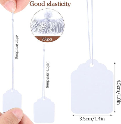200 Pcs Price Tags with Elastic String, Gift Tags Writable Blank Jewelry Tag for Clothes Jewelry Pricing Gift (1.38×1.8Inch,White)