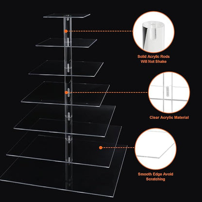 7 Tier Large Cupcake Stand, Square Cupcake Stand for 150 Cupcakes, Tiered Cupcake Holder Stand, Clear Acrylic Cup Cake Tower Stand, Dessert Table Display Set for Gatherings and Celebrations