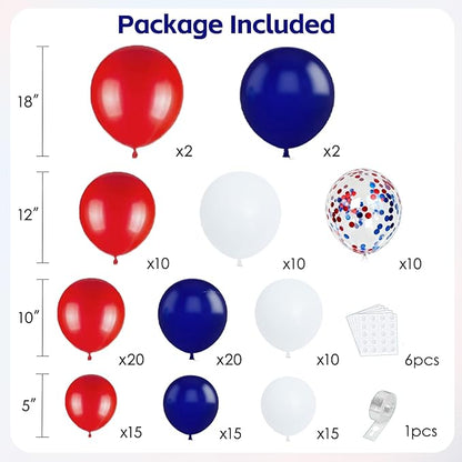 Red White and Blue Balloon Arch Kit,Red and Blue Confetti Balloon,Navy Blue Party Balloons for Birthday Graduation Ceremony New Year Anniversary Celebration Decorations
