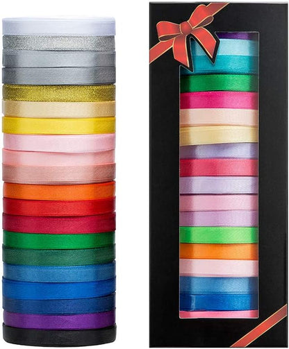 LIUYAXI Satin Ribbon 20 Colors 300 Yard -18 Silk Ribbon Rolls & 2 Glitter Metallic Ribbon Rolls, 2/5" Wide 15 Yard/Roll, Decorative Ribbons for Gift Wrapping Bows Wedding Christmas