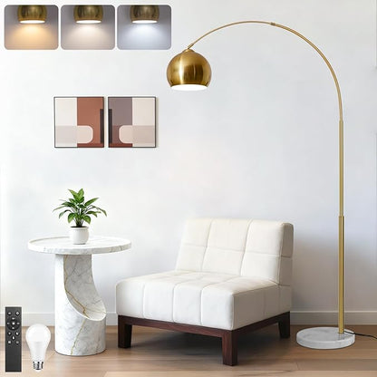 77” Arc Floor Lamp for Living Room, Upgraded Gold Standing Lamp with Remote, 3 Color Temperatures & Brightness Adjustable, Modern Arched Floor lamp for Bedroom,Office, Antique Brass, LED Bulb Included