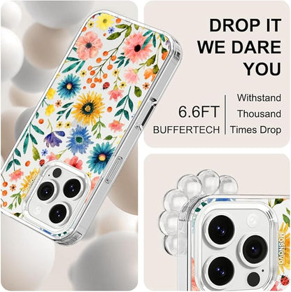 MOSNOVO for iPhone 16 Pro Case, Shockproof Military-Grade Protection 6.6ft Drop Tested, Clear Phone Case for iPhone 16 Pro, Wildflower Bloom Design