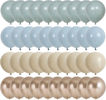 50pcs Dusty Blue Balloon Set, 12-Inch Baby Slate Blue, Sand White & Champagne Gold Confetti Balloons, Elegant Decor for Baby Showers, Weddings, Graduations & Boys' Birthdays