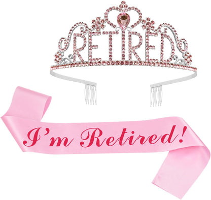 JETKONG Retirement Party Decorations Retired Tiara/Crown, Retired Sash for Women Retirement Gifts, Retirement Party Supplies, Gifts, Favors (Pink)