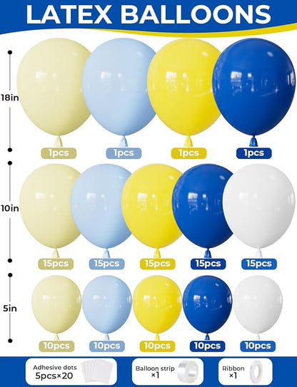 Blue and Yellow Balloon Garland Arch Kit - Royal Blue Yellow Balloons Pastel White Latex Balloon Bright Party Balloon for Birthday Baby Shower Anniversary Wedding Party Decorations