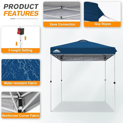 EAGLE PEAK Pop Up Canopy Tent with Wheeled Carry Bag, 8 Stakes, 4 Ropes, Easy Set Up Tent Canopy, 6.6x6.6 ft, Dark Blue