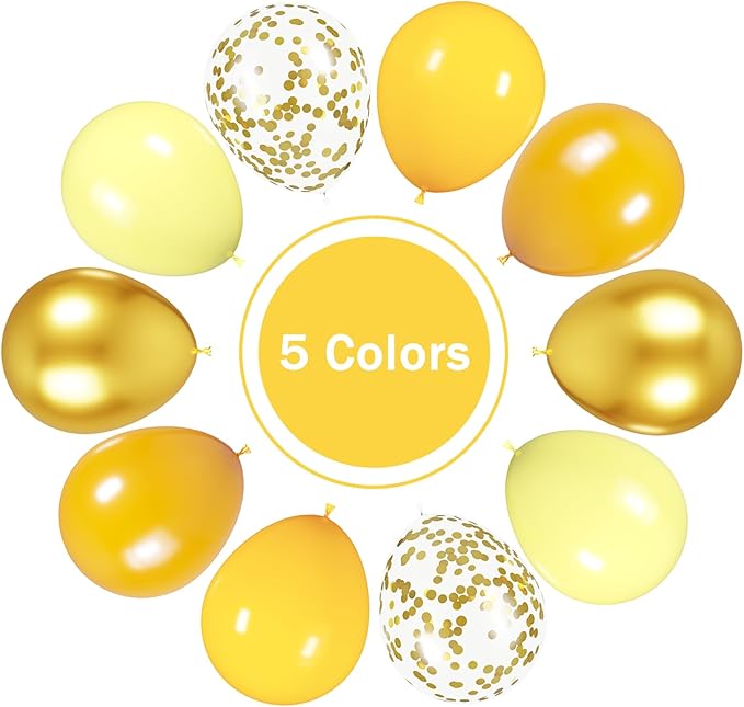 Yellow Balloons Kit, 50Pcs 12in Matte Lemon Yellow Latex Balloons Metallic Gold Balloon for Birthday Wedding Baby Shower Bride Sunflower Theme Party Decoration