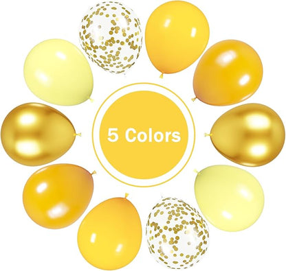 Yellow Balloons Kit, 50Pcs 12in Matte Lemon Yellow Latex Balloons Metallic Gold Balloon for Birthday Wedding Baby Shower Bride Sunflower Theme Party Decoration