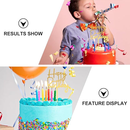 Amosfun 60Pcs Happy Birthday Acrylic Cake Toppers Gold Picks for Cupcake and Cake Decoration Party Supplies