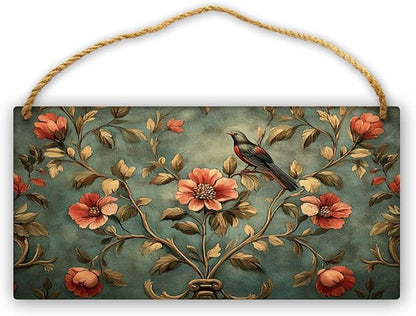 Vintage Floral Wooden Art, Classic Bird-Inspired 12x6 Inch Wall Decor, Perfect for Home Styling Fans & Traditional Home Aesthetics