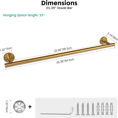 Modern 24 inch Towel Bar Brushed Gold,Stainless Steel Towel Racks for Bathroom Wall Mounted,Bathroom Towel Holder,Home Decor Towel Rod