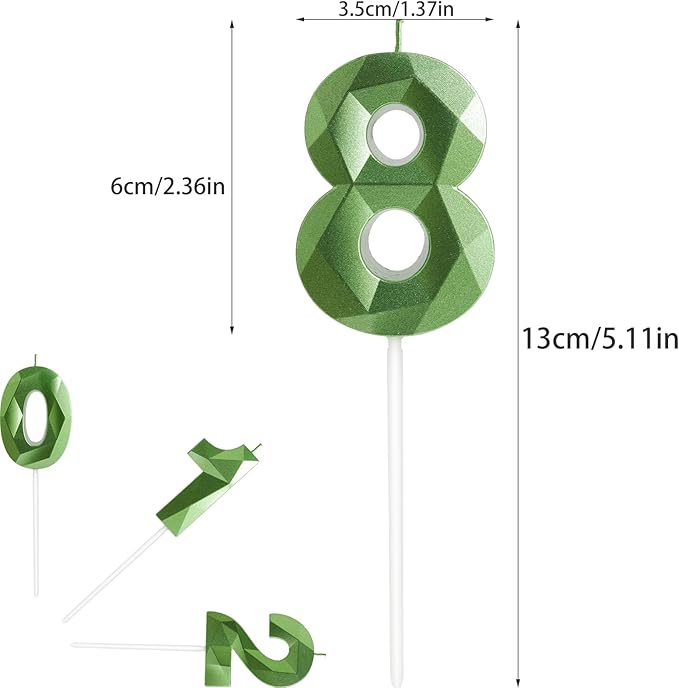 Yiran Number 15 Candles,15th Birthday Candles,Green Happy Birthday Candle for Cake,3D Design Cake Topper Decorations for Girl Women Pet Birthday Party Wedding Anniversary Celebration Supplies