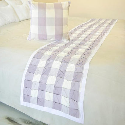 The HomeCentric King/Queen/Twin Lavender Decorative Bed Runner Queen 74"x18" Bed Runner with Two Pillow Cover, Checkered, Buffalo Plaid, Check Bed Scarf on Cotton Fabric - Lavender Plaid Knots