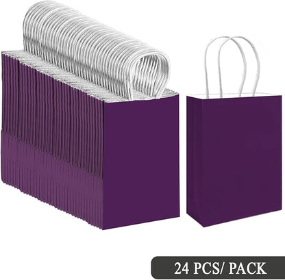 qiqee 24PCS Small Gift Bag with Handles Bulk 8.3"x6"x3" Gift Bags Cardamom Purple Bags Multiple Uses (Small Size)