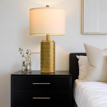 PoKat 23" Brass Gold Ceramic Table Lamps for Living Room, Retro Warm Gold Lamps for Night Stands, Vintage Bronze Decorative Lamps for Bedroom, Antique Gold Brown Nightstand Lamps for Home Decor
