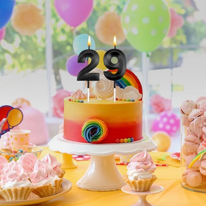 29th Birthday Candles 29 Candles for 29th Birthday Decorations for Boys Happy 29 Birthday Cake Topper Black Birthday Candles Black Number Candles (29)
