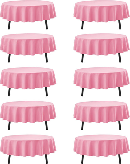 10-Pack Pink Round Tablecloths, 90 Inches, Stain-Resistant Polyester for 4-5 Ft Round Tables - Washable Table Covers for Weddings, Banquets, Birthday Parties, Events