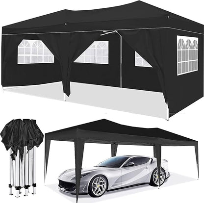 10x20 Pop Up Canopy Tents for Parties, Portable Outdoor Tent with Carry Bag & 4 Sandbags, for Wedding, Patio Events, Commercial, Birthday, Graduation (Black, 10x20)
