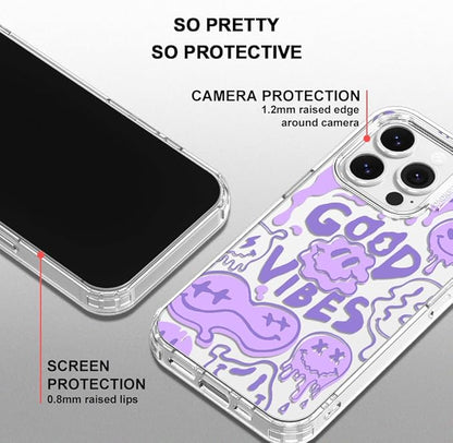 MOSNOVO Case for iPhone 14 Pro, [Buffertech 6.6ft Military-Grade Drop Protection] [Anti Peel Off Tech] Clear TPU Bumper Phone Case Cover Design - Good Vibes
