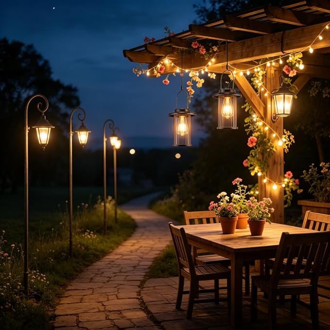 Larekook 2 Pack Solar Lanterns Outdoor Waterproof, High Brightness Hanging Solar Lights for Outside, Outdoor Decorative Lantern for Garden Patio Garage Porch Yard Decor