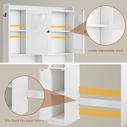 Itaar Over The Toilet Storage Cabinet, Over Toilet Bathroom Organizer with Glass Doors & Toilet Paper Holder Stand, Home Space-Saving Toilet Rack, for Bathroom, Restroom, Laundry(White)